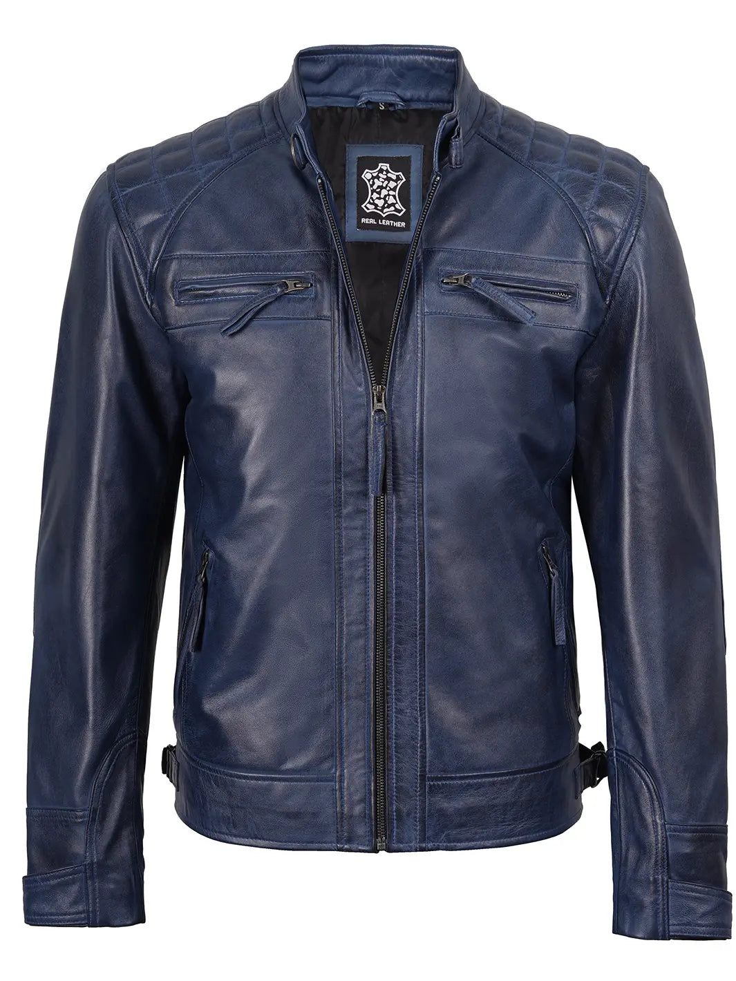 Biker Leather Jacket Mens Blue 