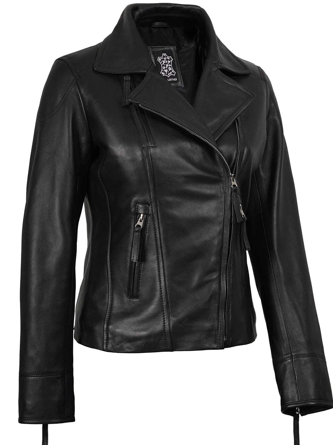 Black Asymmetrical Biker Style Leather Jackets Womens