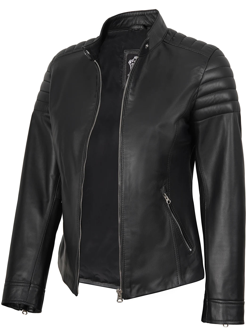 Black Cafe Racer Leather Jacket Womens 