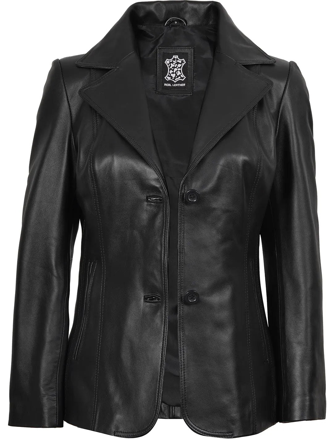 Black Leather Blazer Womens Two Button 