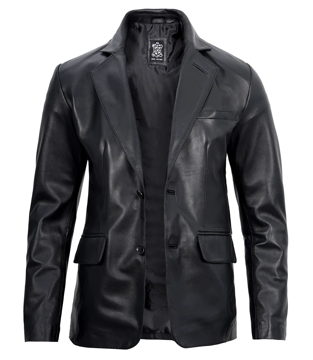 Black Leather Blazer for Men
