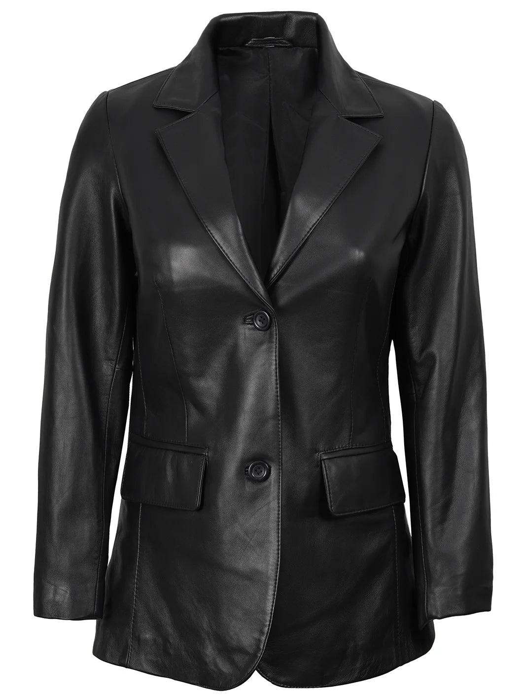 Black leather jacket on a white background