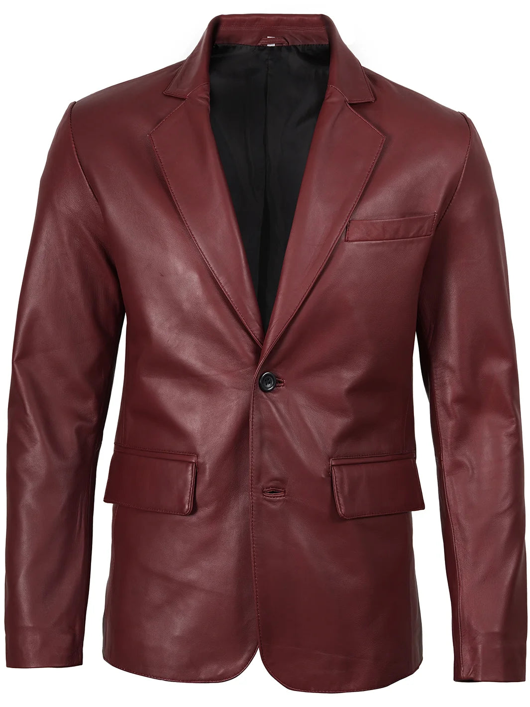 Burgundy Real Leather Blazer For Men