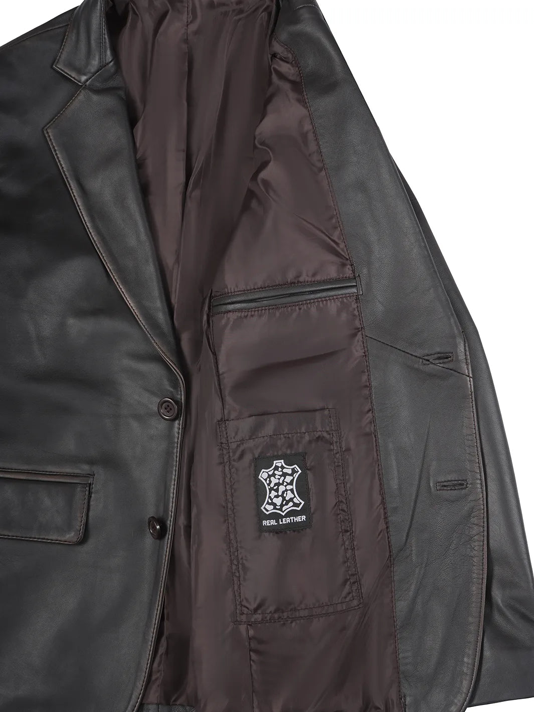 Dark Brown Real Leather Blazer for Men 