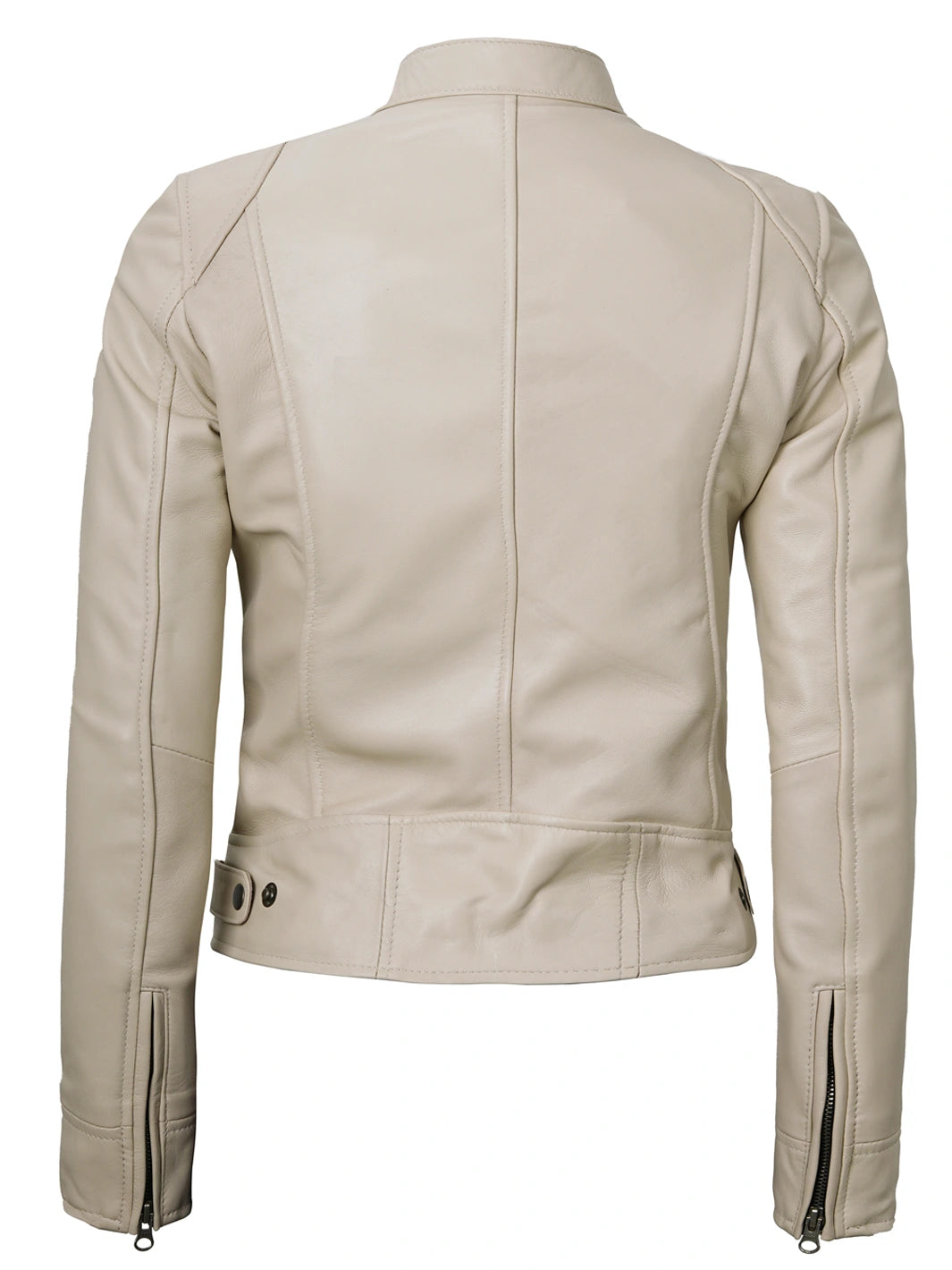 Dodge Beige Leather Cafe Racer Jackets Womens 