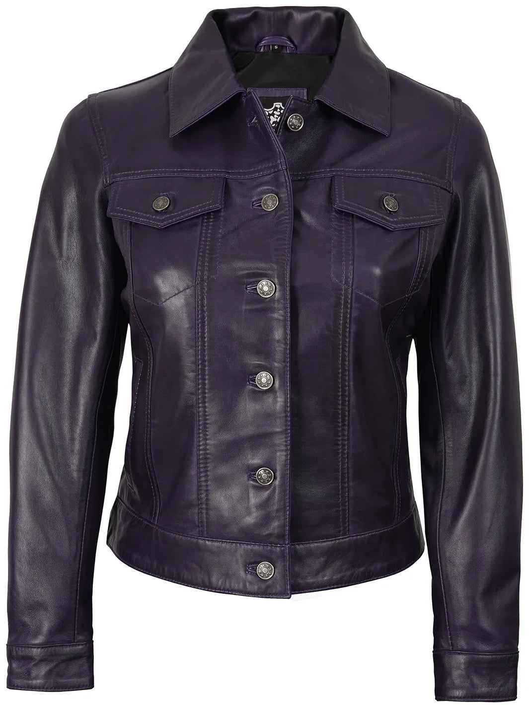 Fernando Womens Purple Wax Leather Trucker Jacket