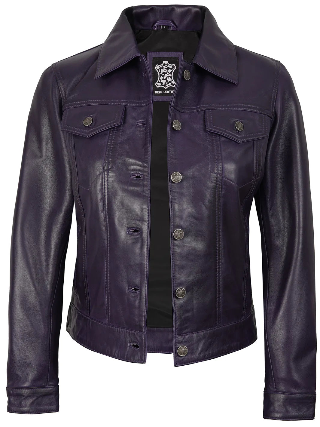 Fernando Womens Purple Wax Leather Trucker Jacket