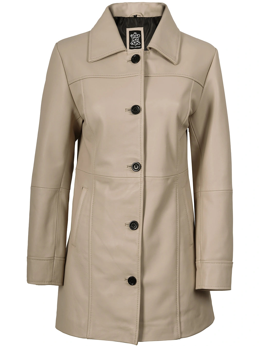 Kandis Biege Real Leather Car Coat Womens 
