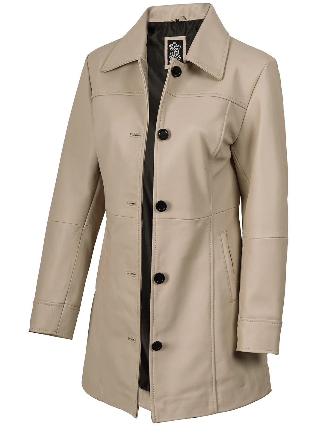 Kandis Women's Biege Real Leather Car Coat