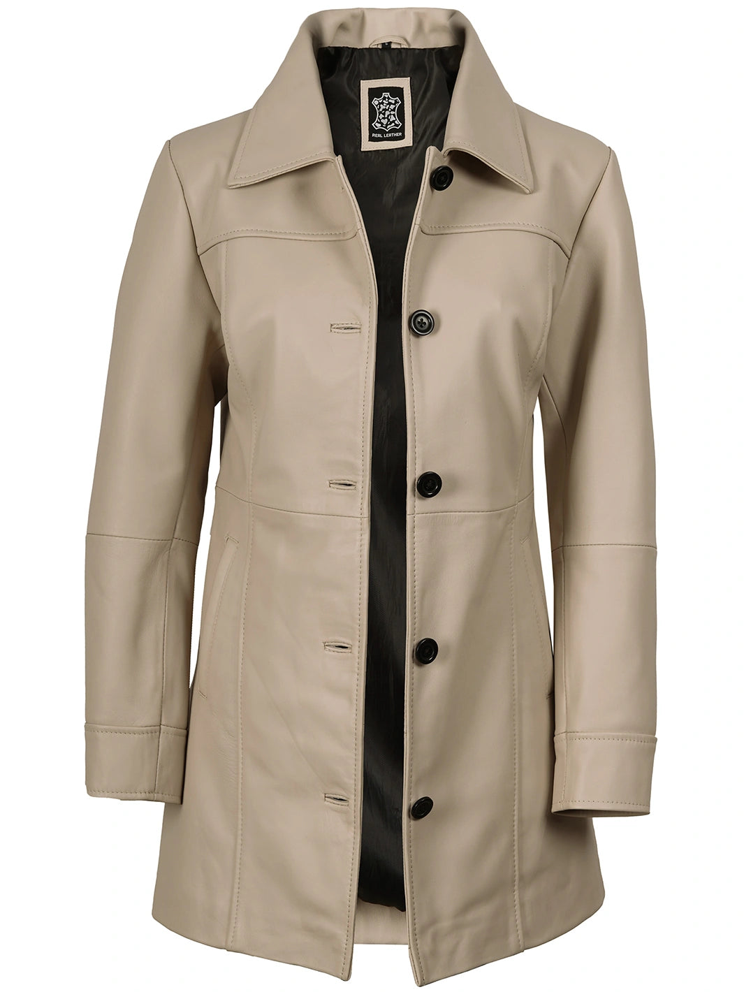 Kandis Womens Biege Real Leather Car CoatS