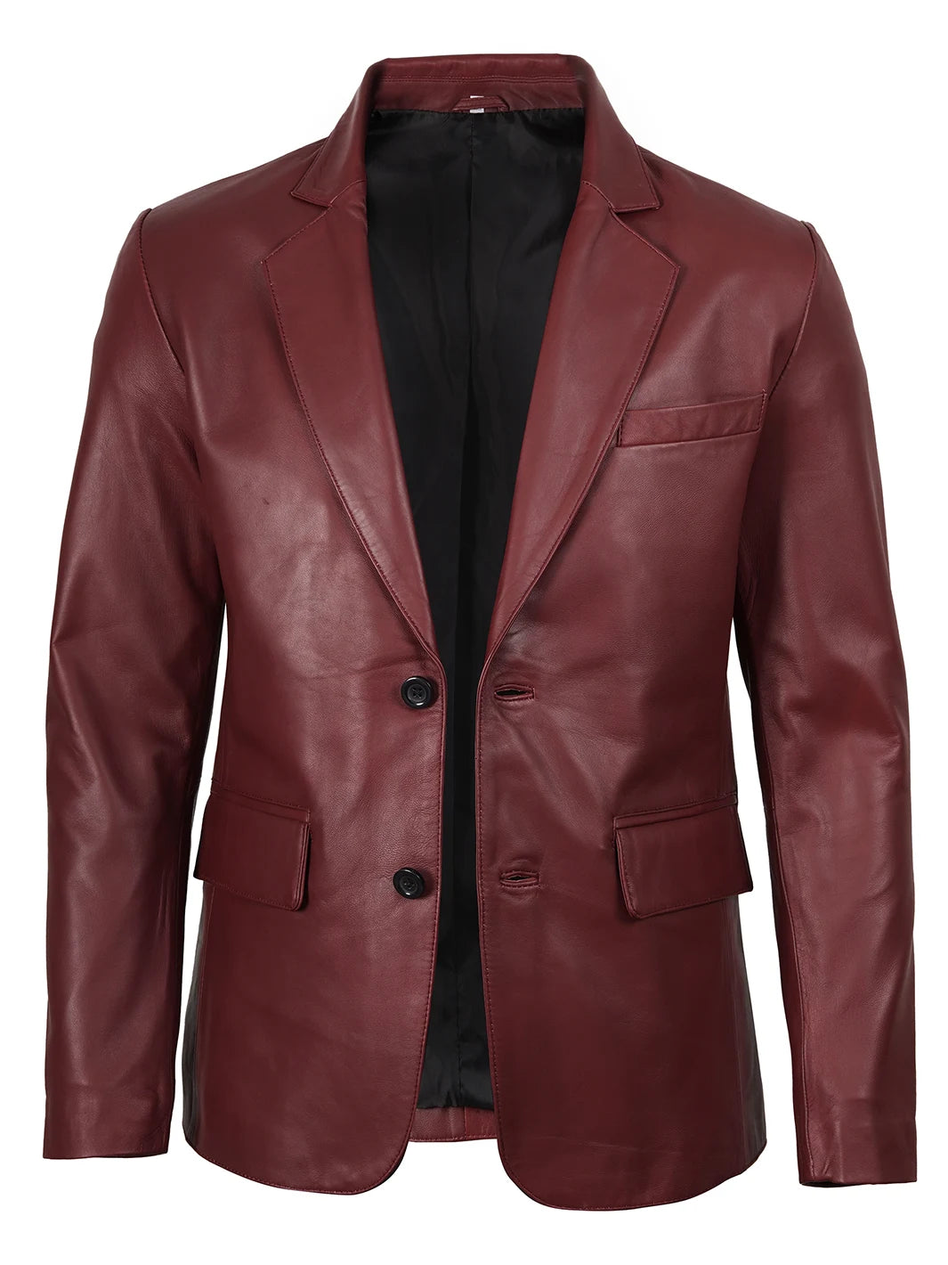 Leather Blazer Burgundy Mens