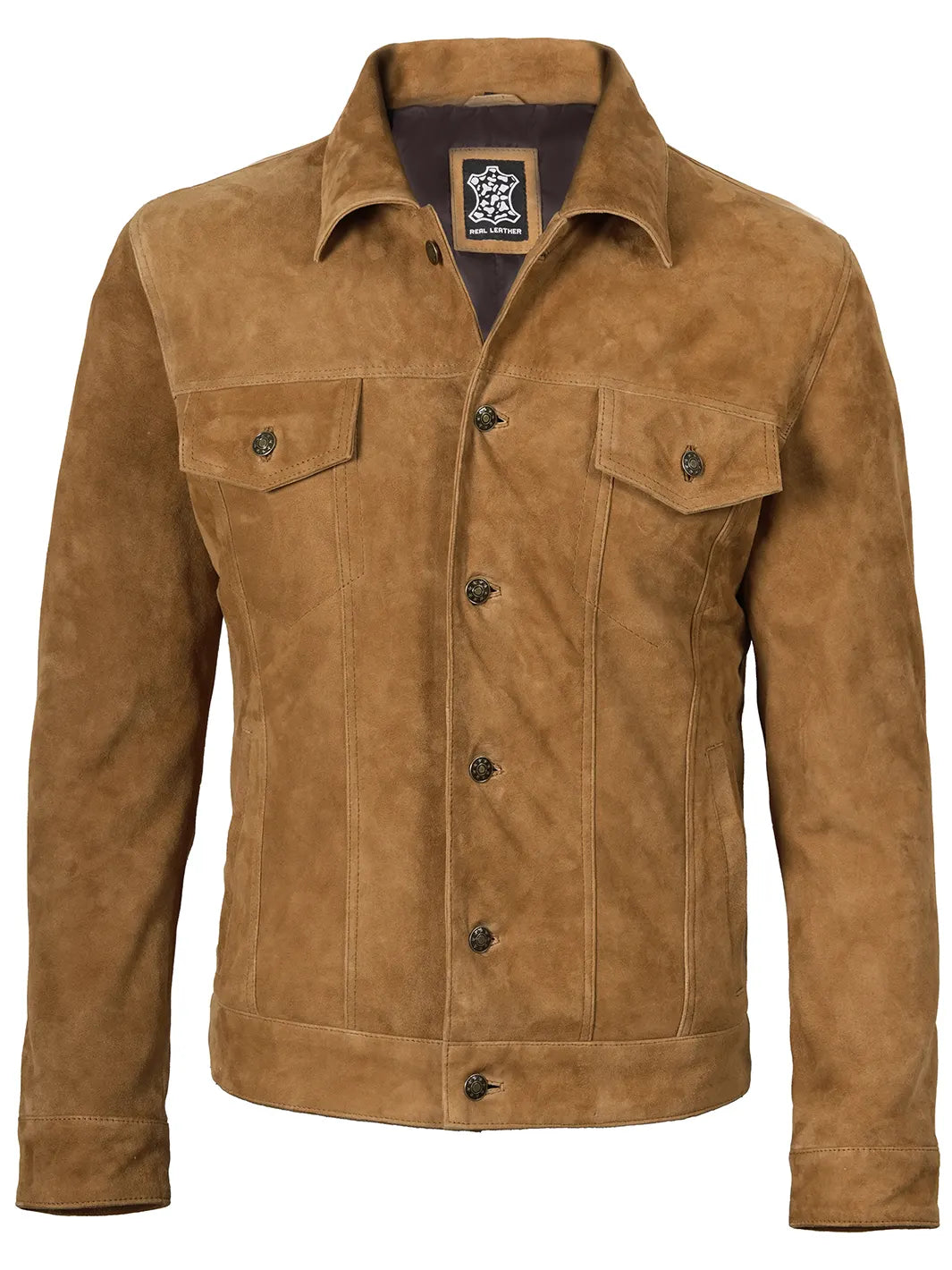 Light Brown Real Suede Trucker Jacket Mens