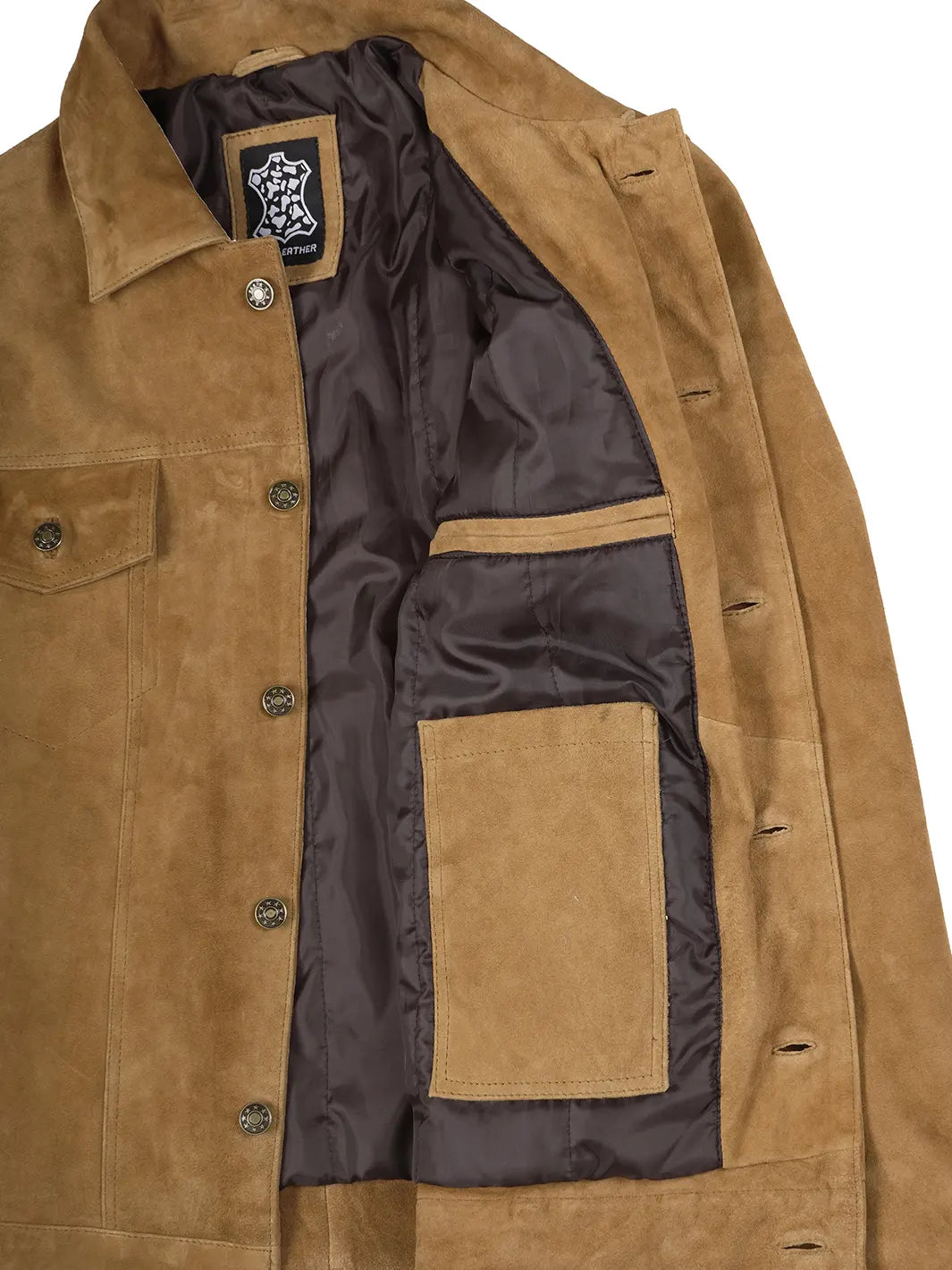Light Brown Suede Trucker Jacket Mens