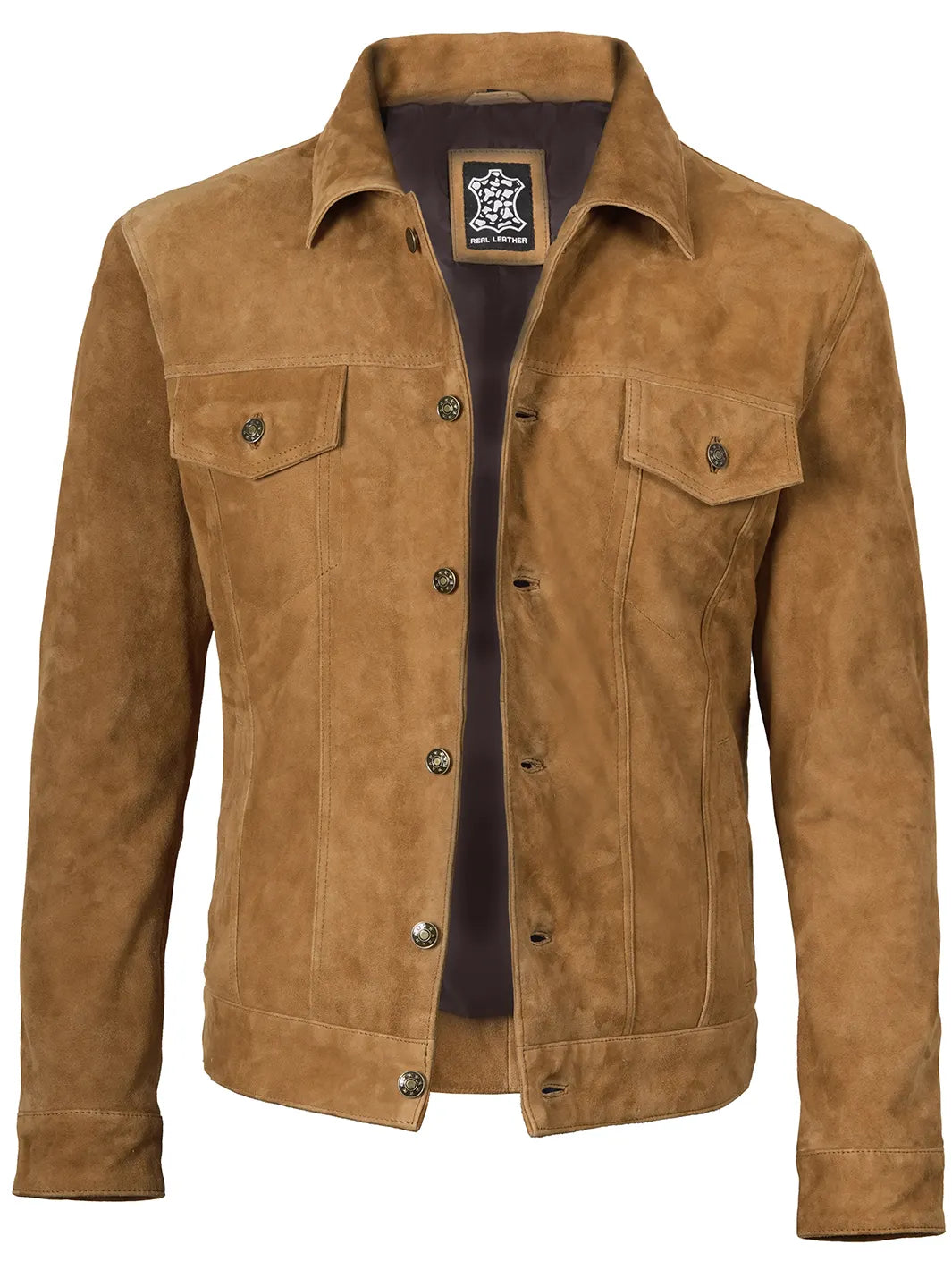 Logan Light Brown Real Suede Trucker Jacket Mens