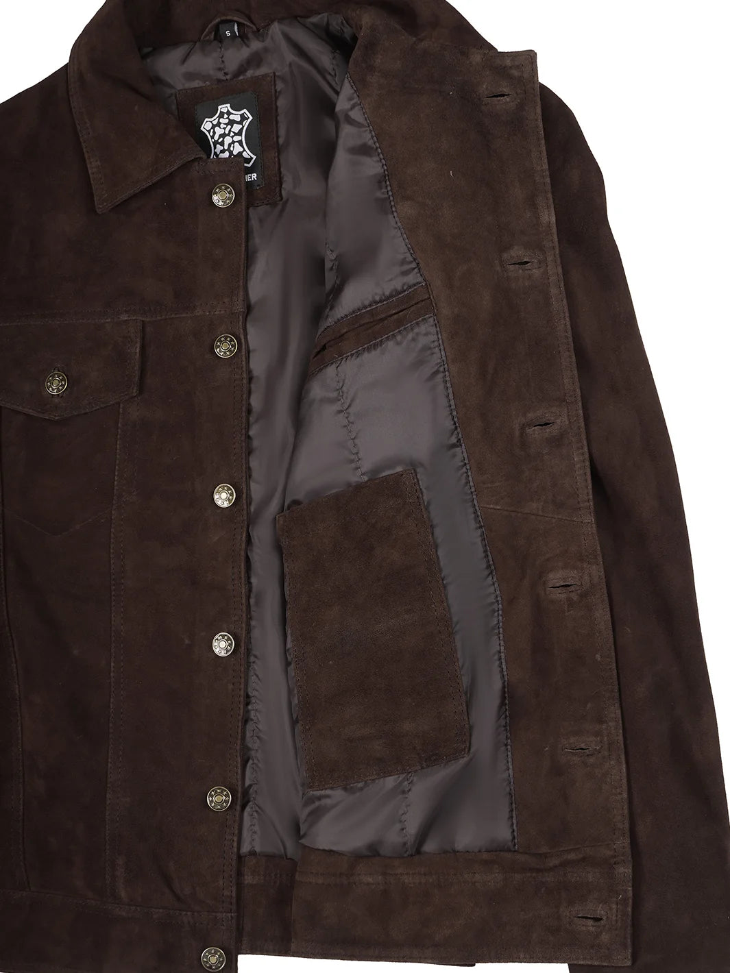Men's Dark Brown Suede Trucker Jacket