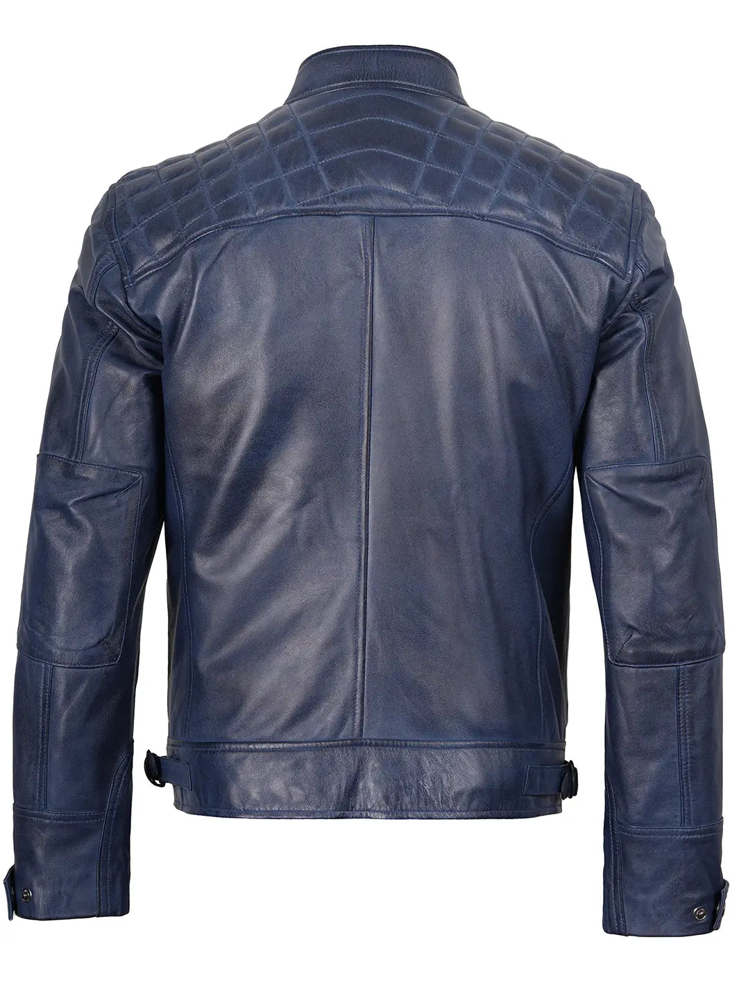 Mens Blue Wax Cafe Racer Leather Jacket