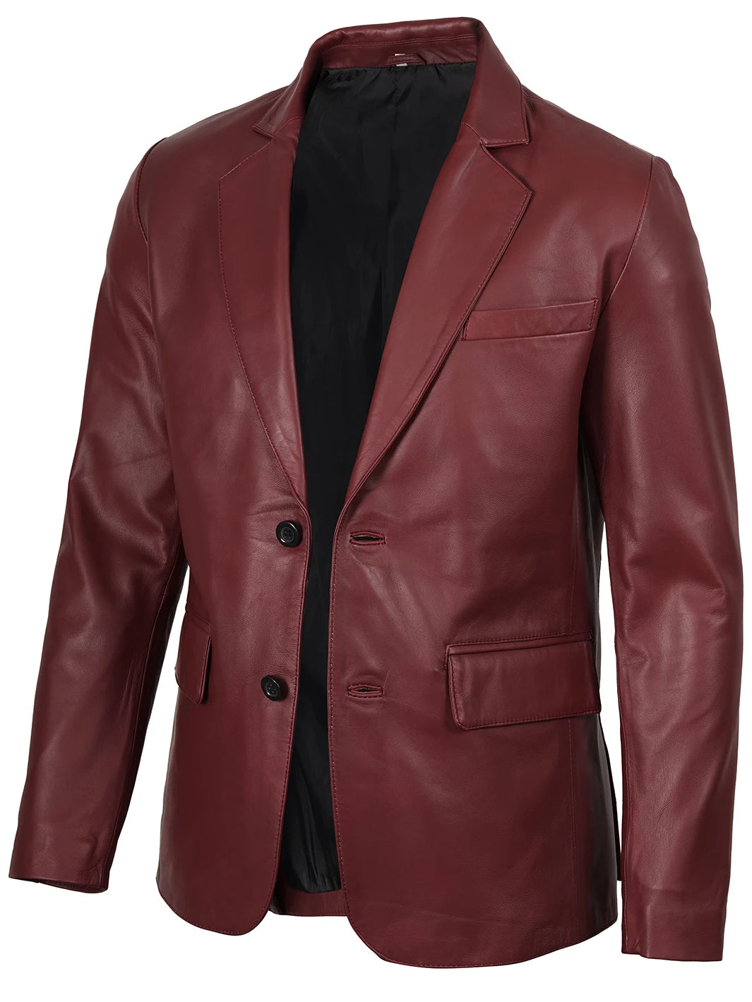Mens Burgundy Real Leather Blazer