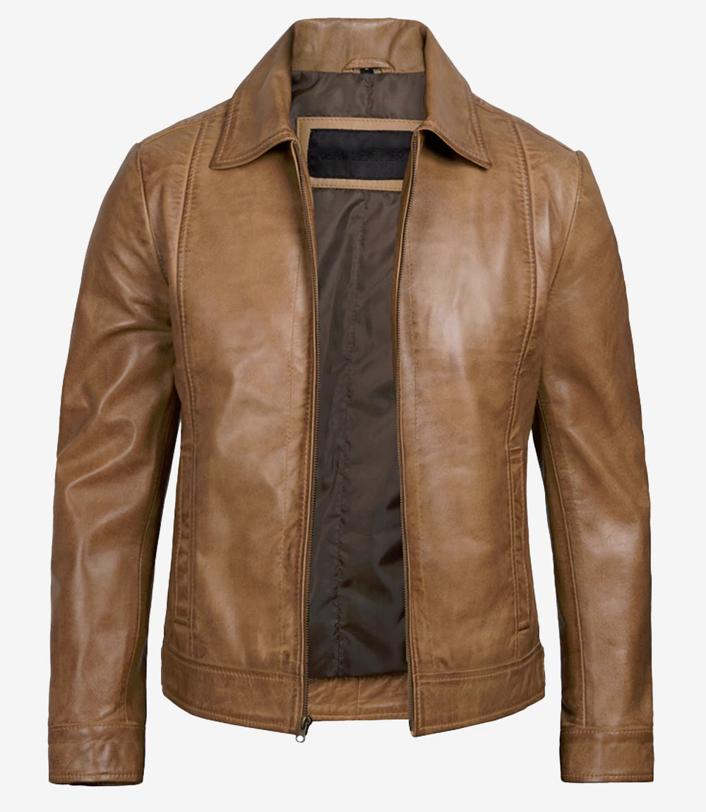 Mens Light Brown Harrington Vintage Leather Jacket