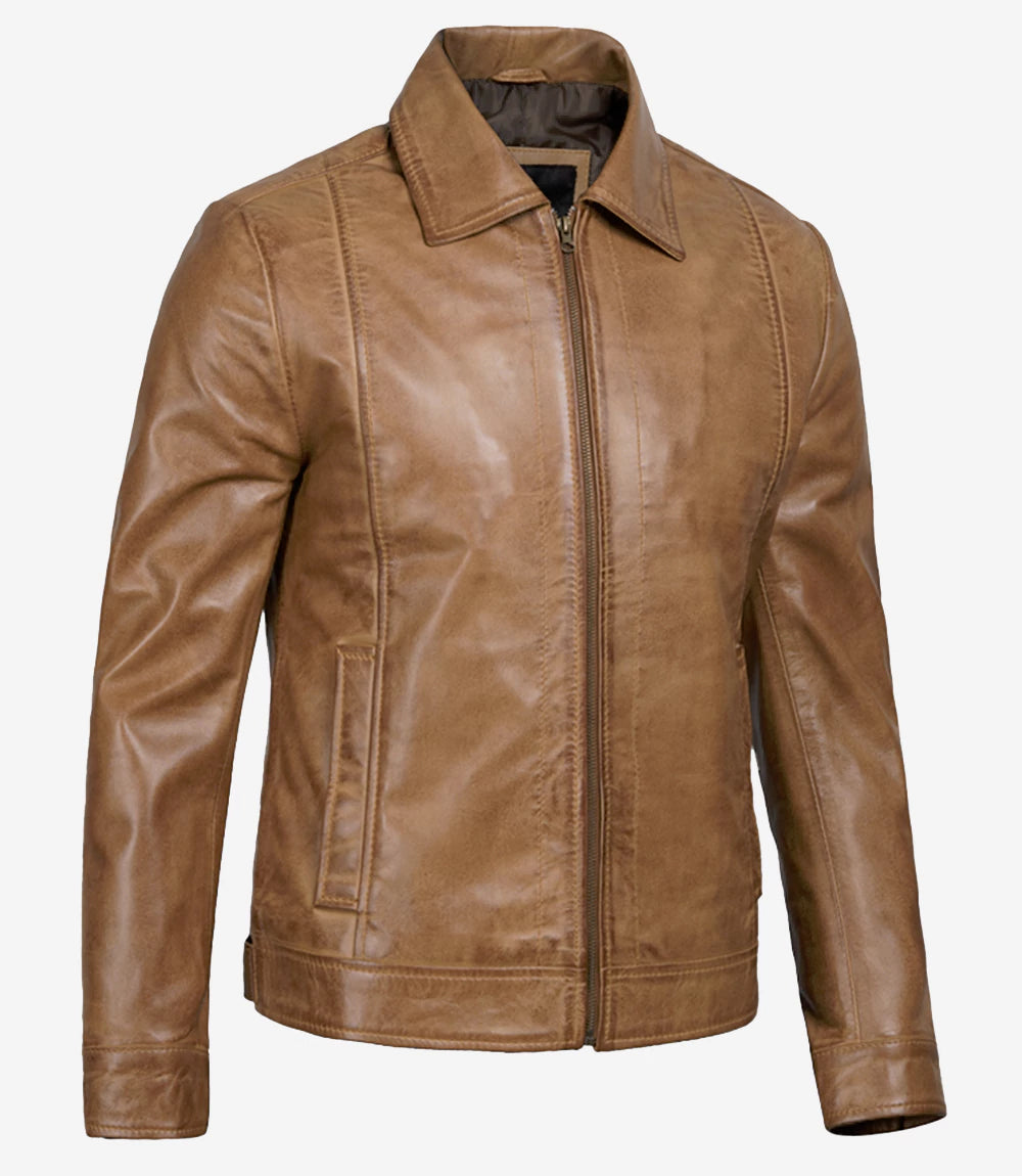 Mens Light Brown Vintage Leather Jacket