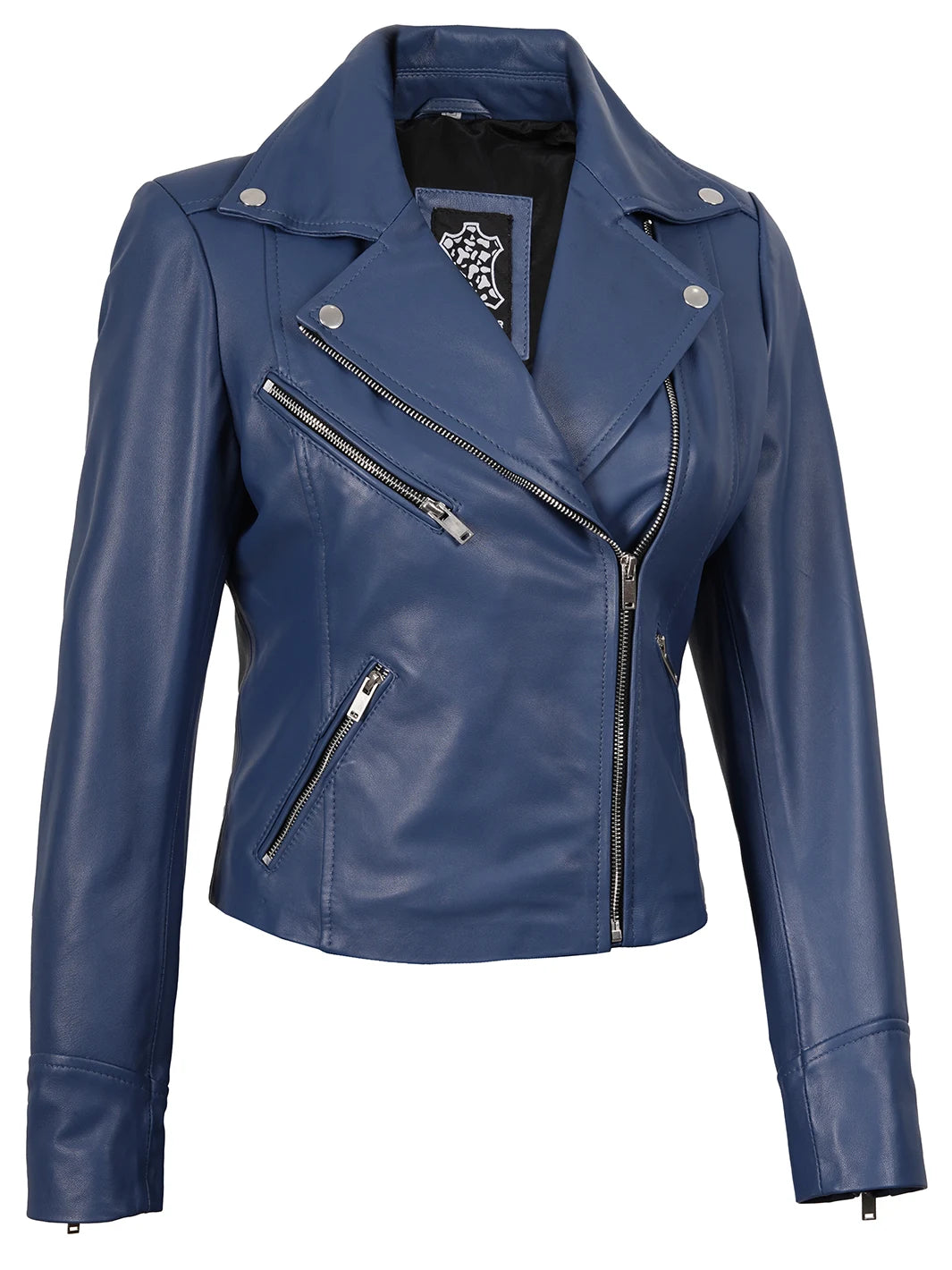 Ninfa Blue Asymmetrical Biker Leather Jackets Womens 