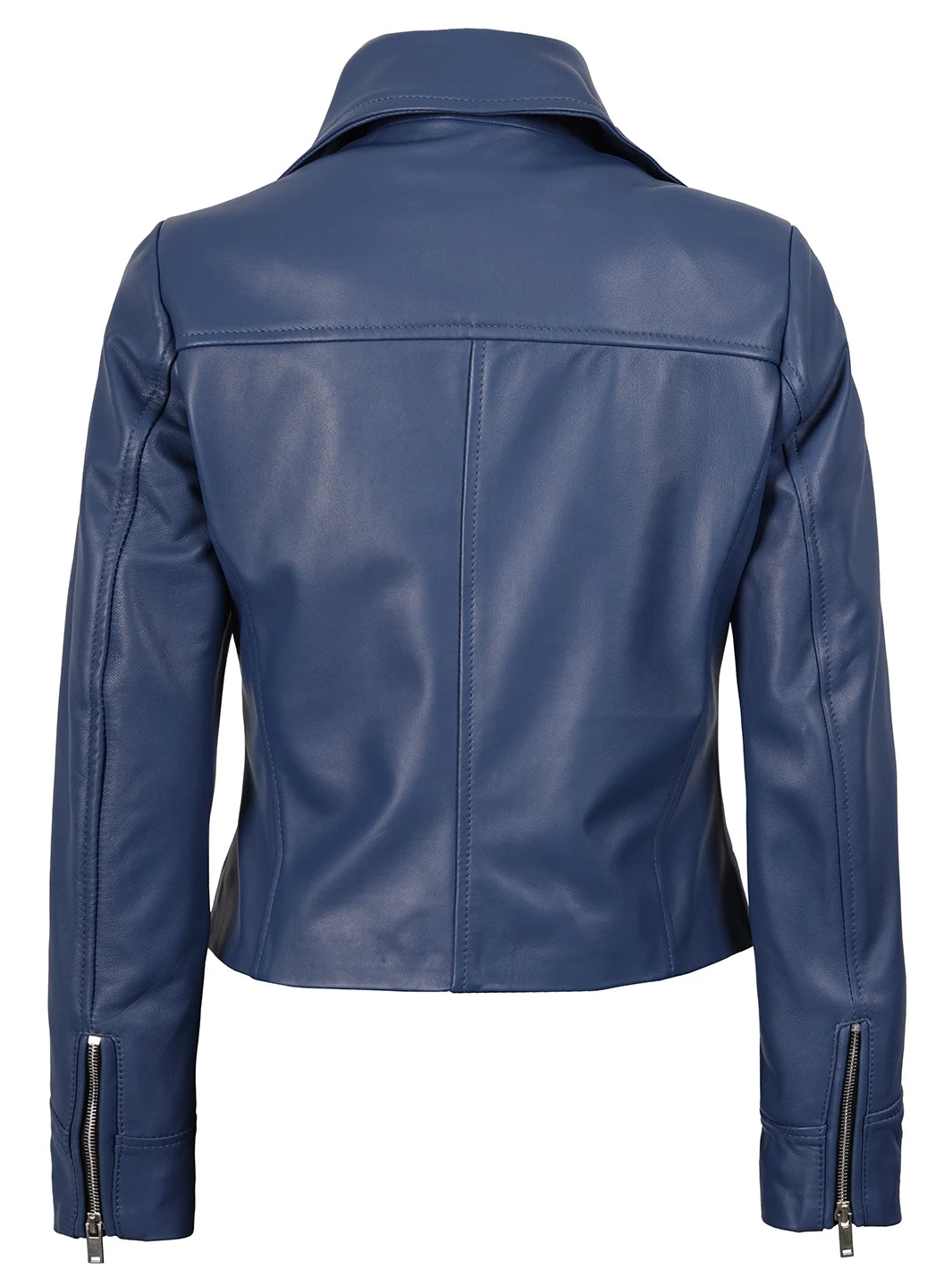 Ninfa Womens Blue Asymmetrical Biker Leather Jackets