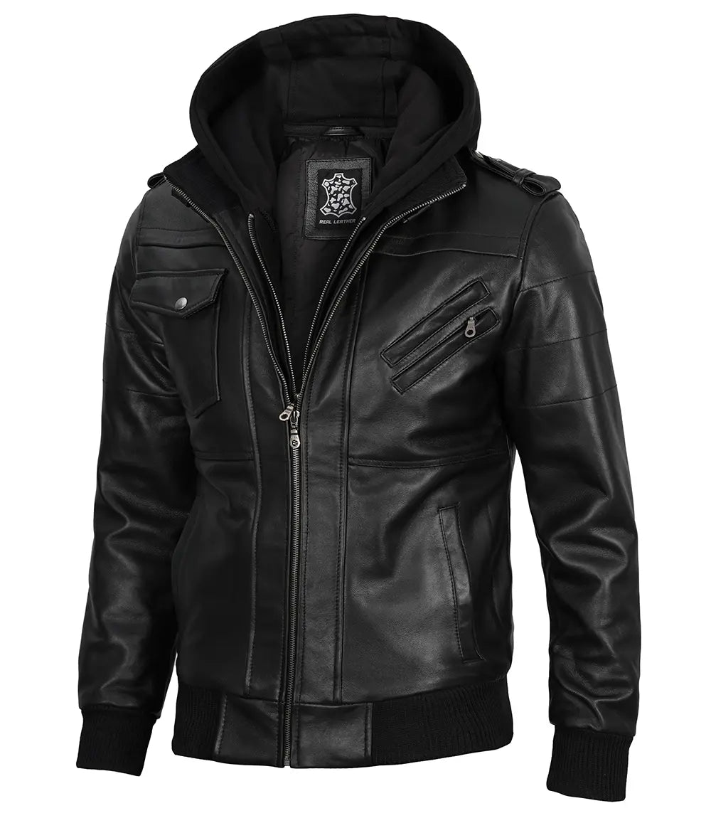 Removeable Hood Leather Jacket