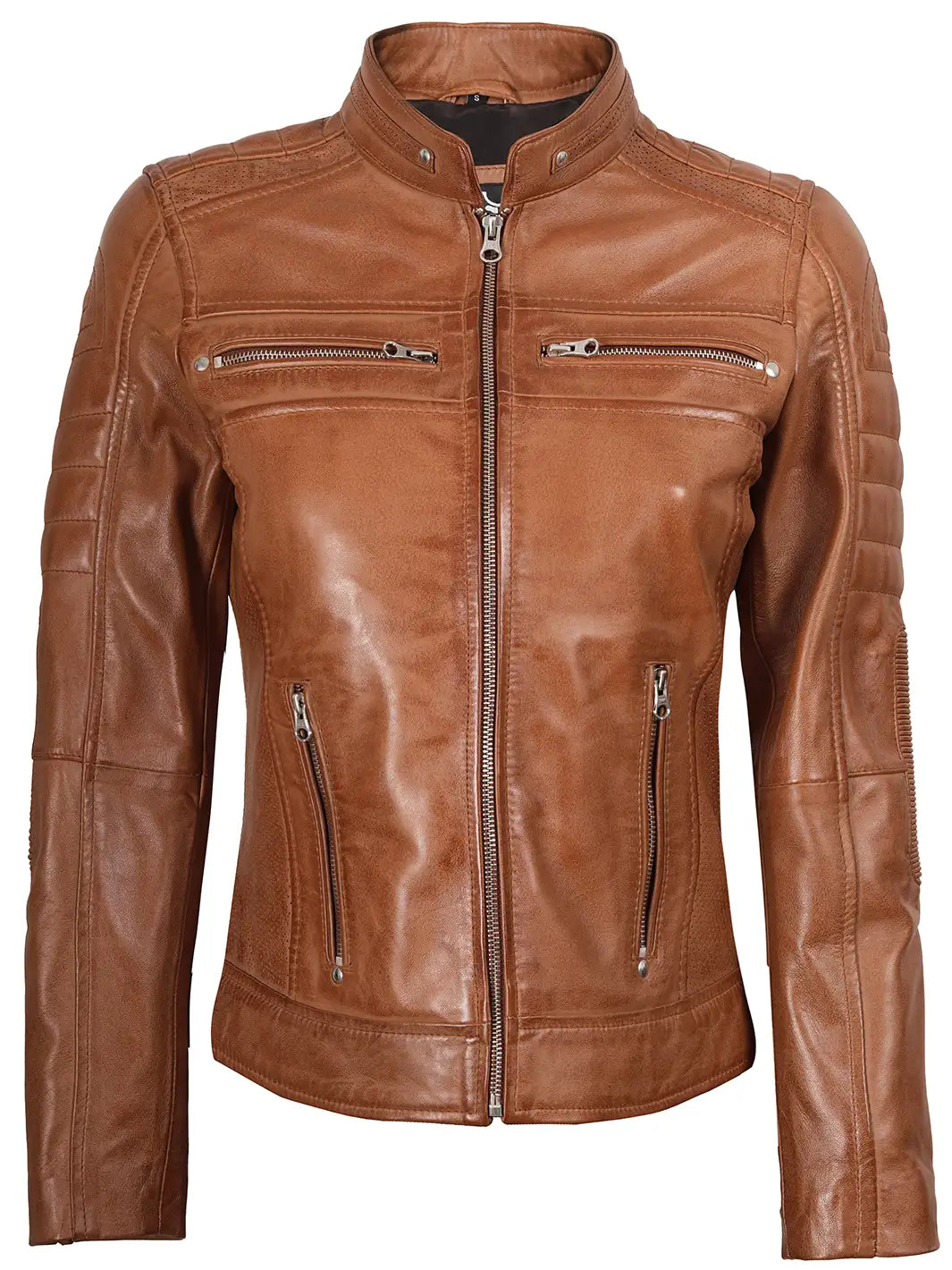 Tan Brown Biker Leather Jacket Womens Austin 