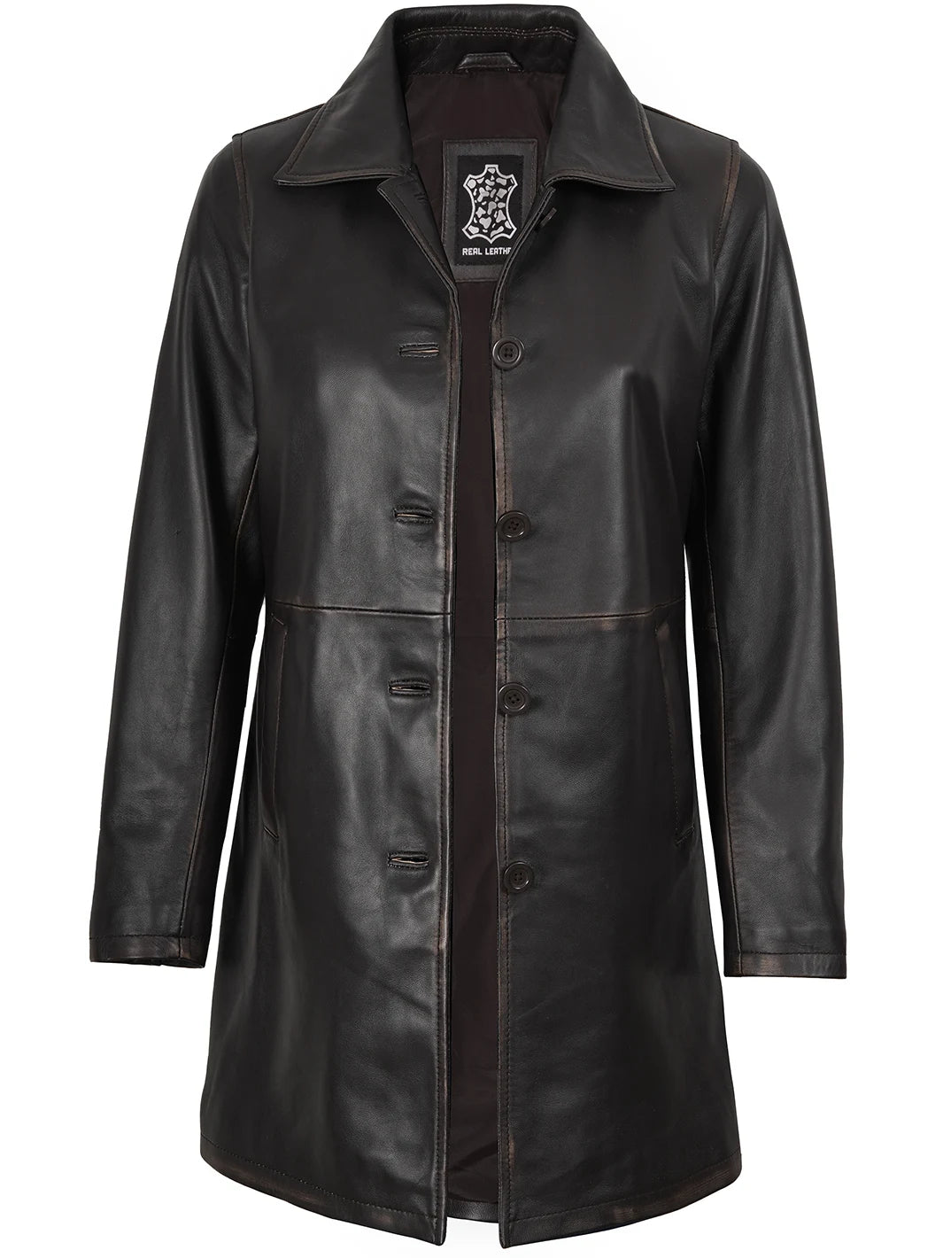 Winchester Distressed Dark Brown Leather Coat Womens