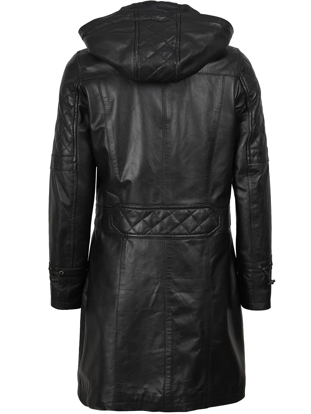 Womens Black 3 4 Length Leather Coat With Hood