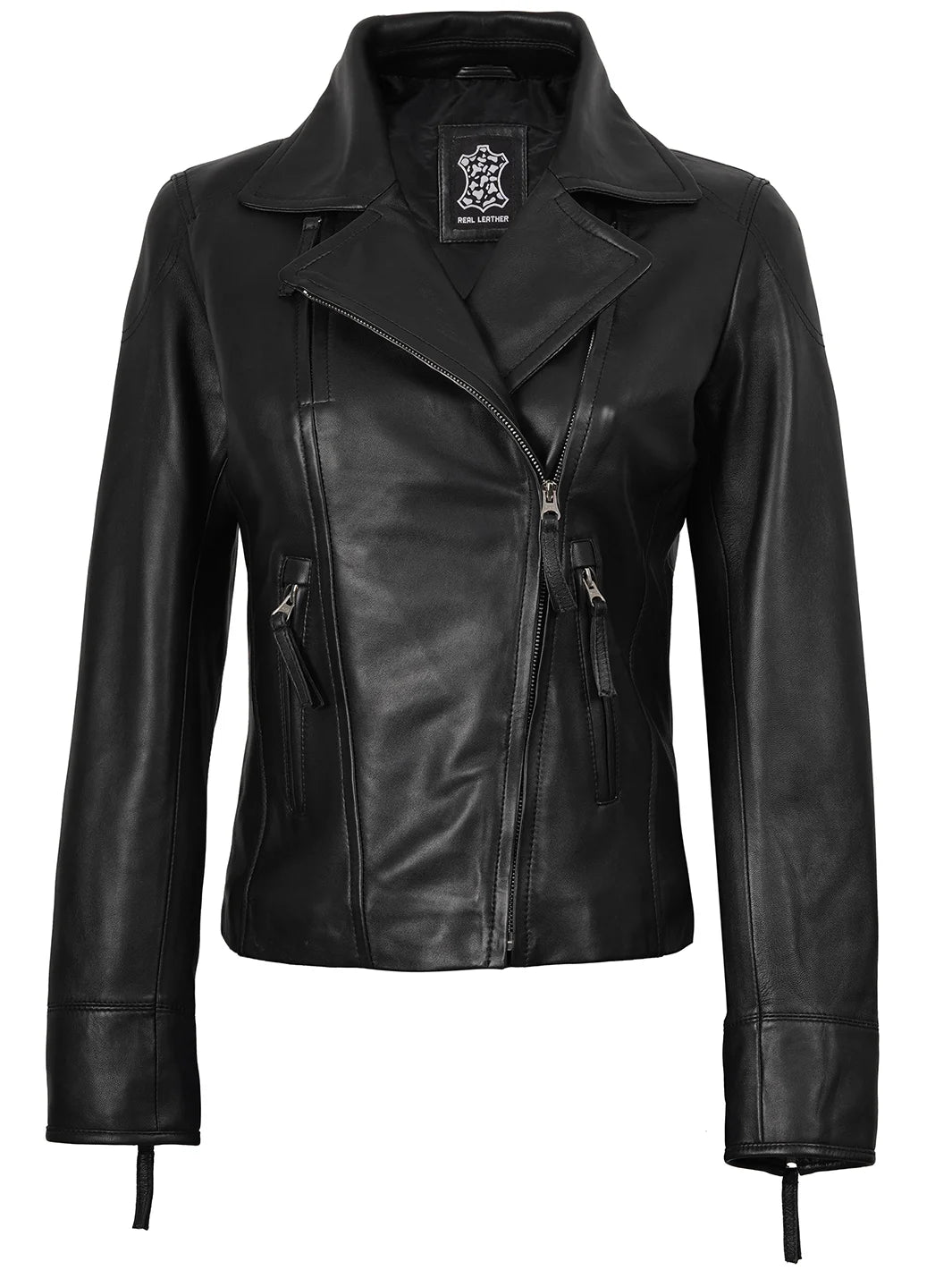 Womens Black Asymmetrical Biker Style Leather Jackets