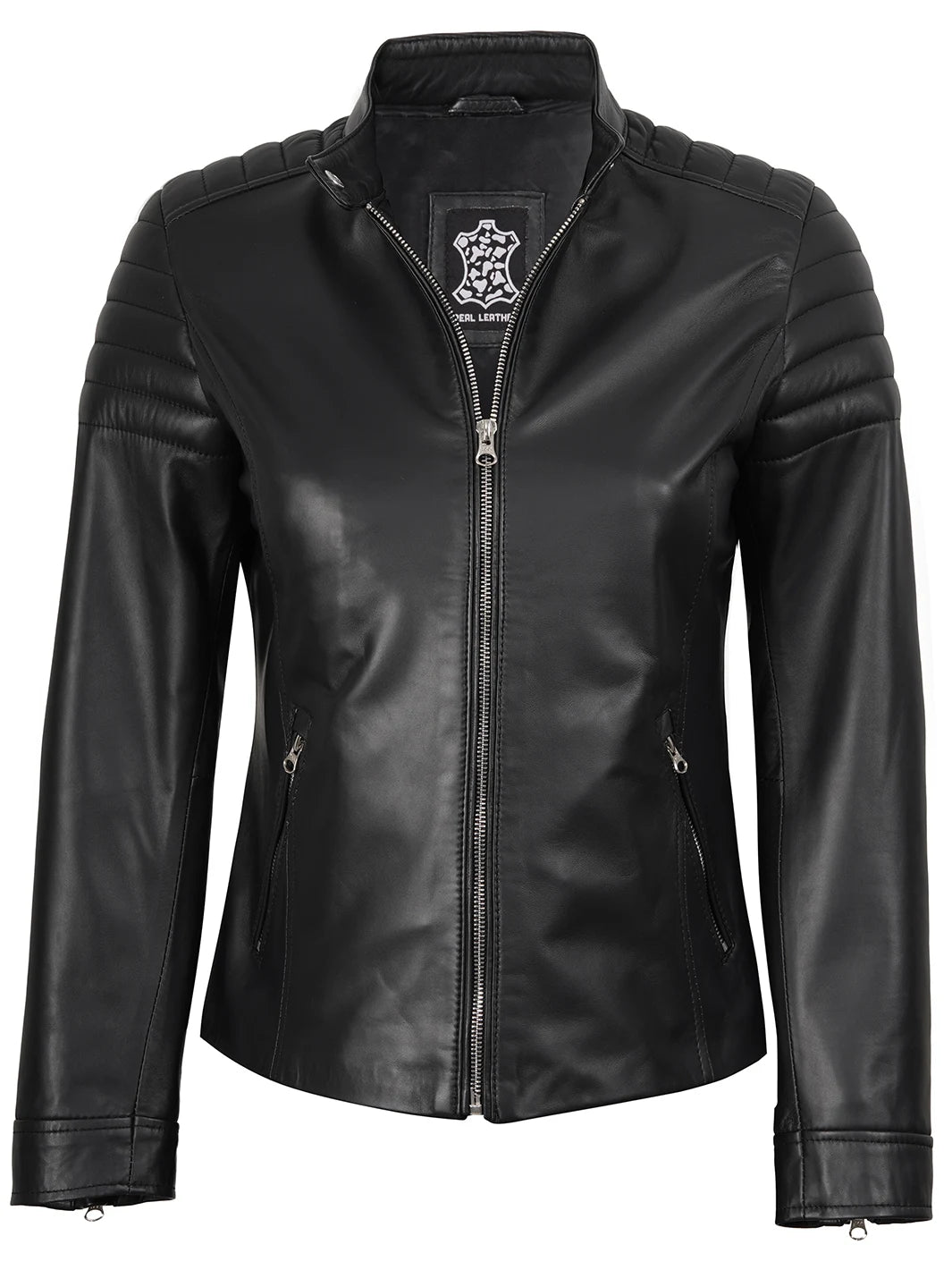Womens Black Leather Jacket Biker Style