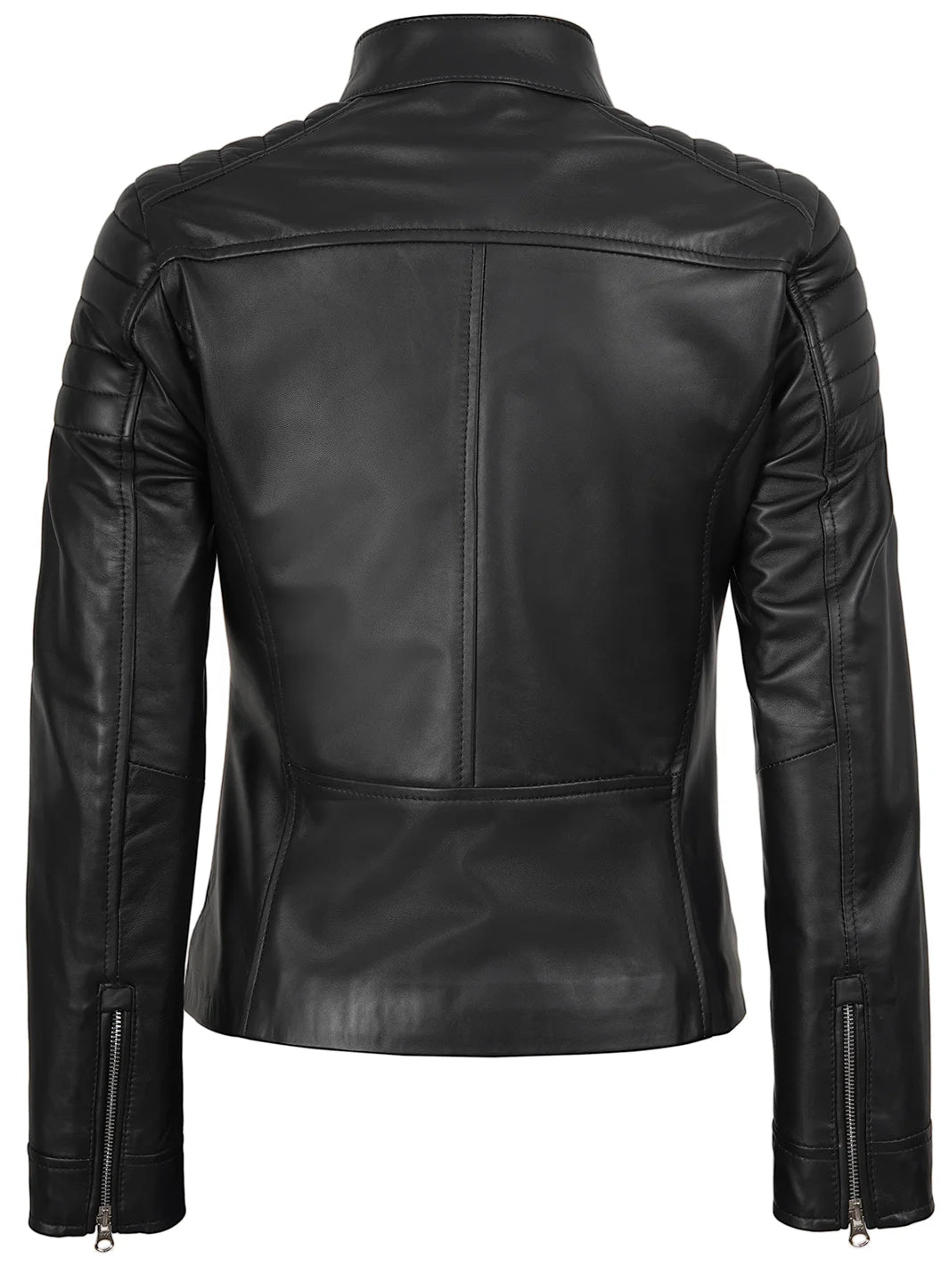 Womens Black Leather Jacket Cafe Racer 