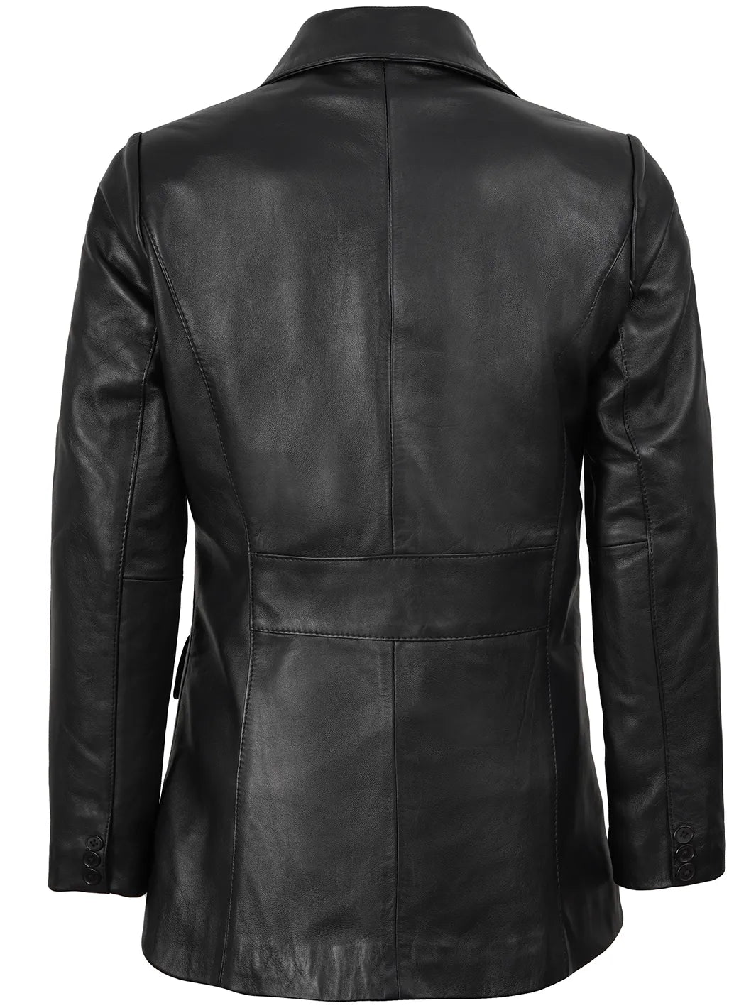 Womens Black Two-Button Real Leather Blazer