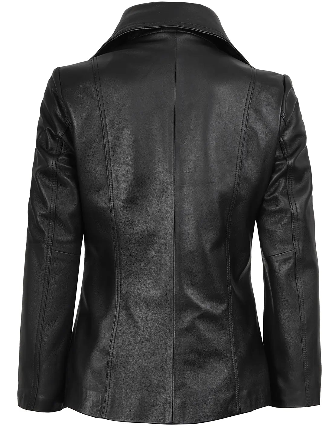 Womens Black Two Button Leather Blazer Jacket