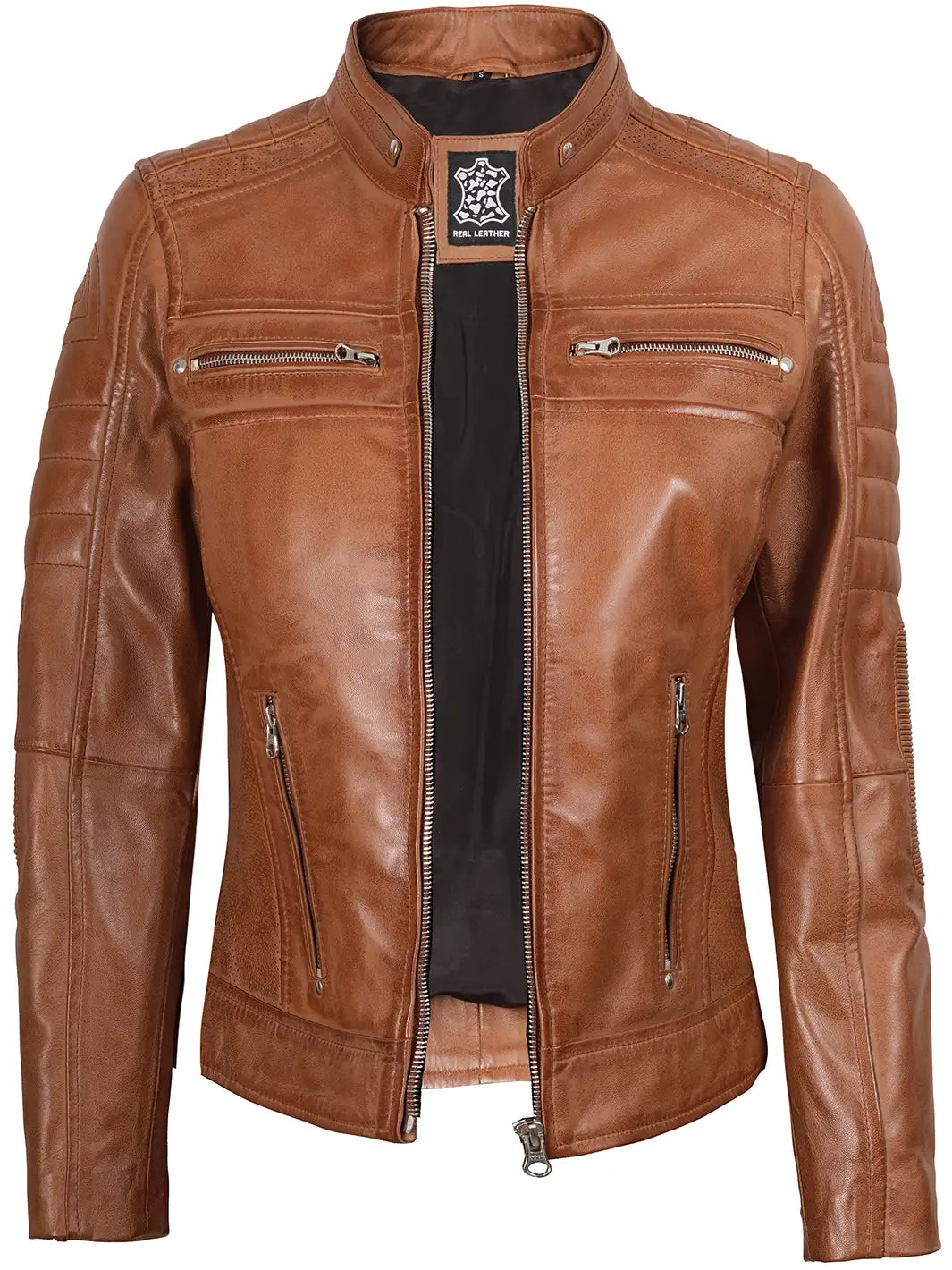 Womens Tan Brown Biker Leather Jacket