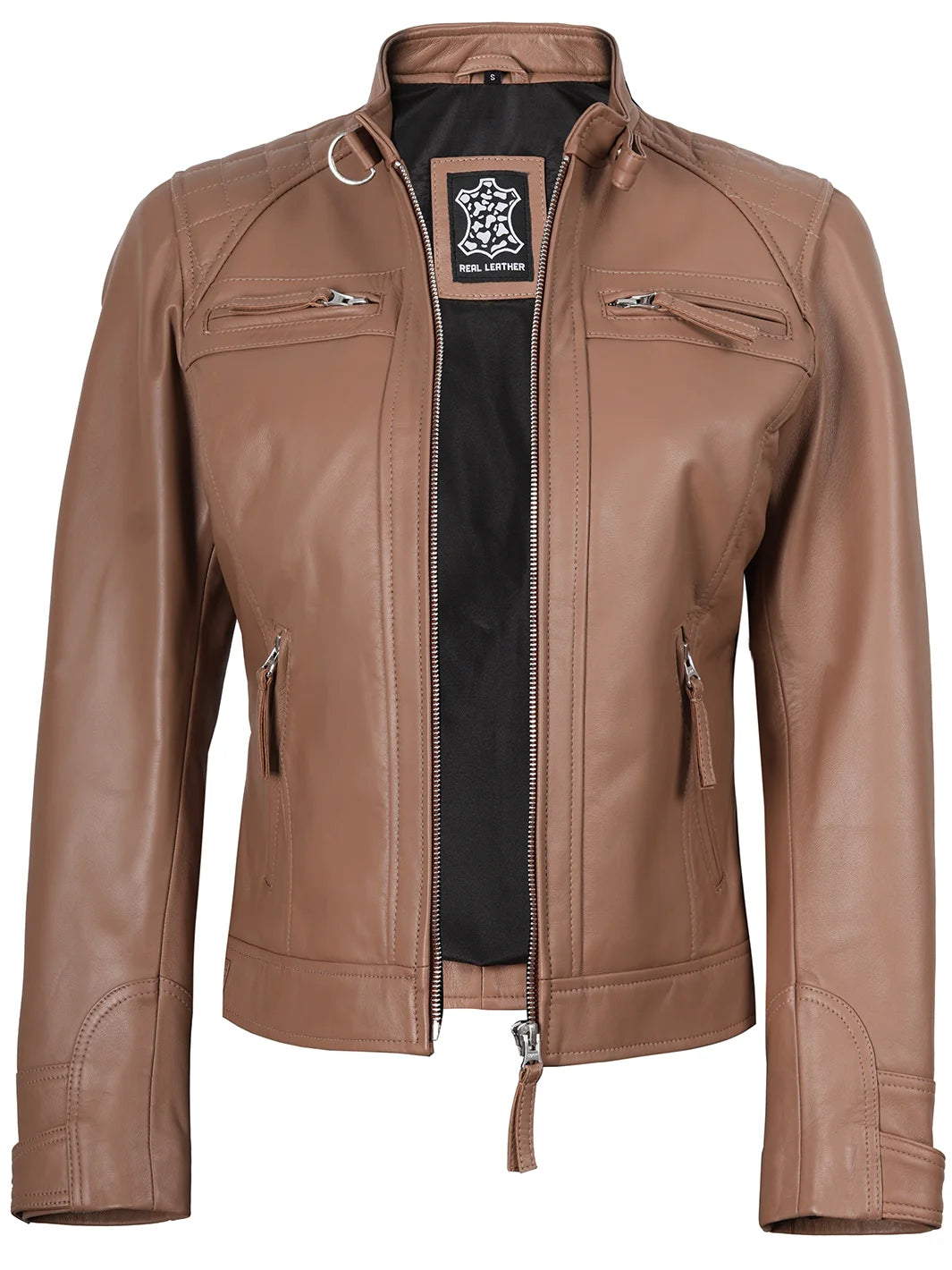 biker leather jacket womens brown 