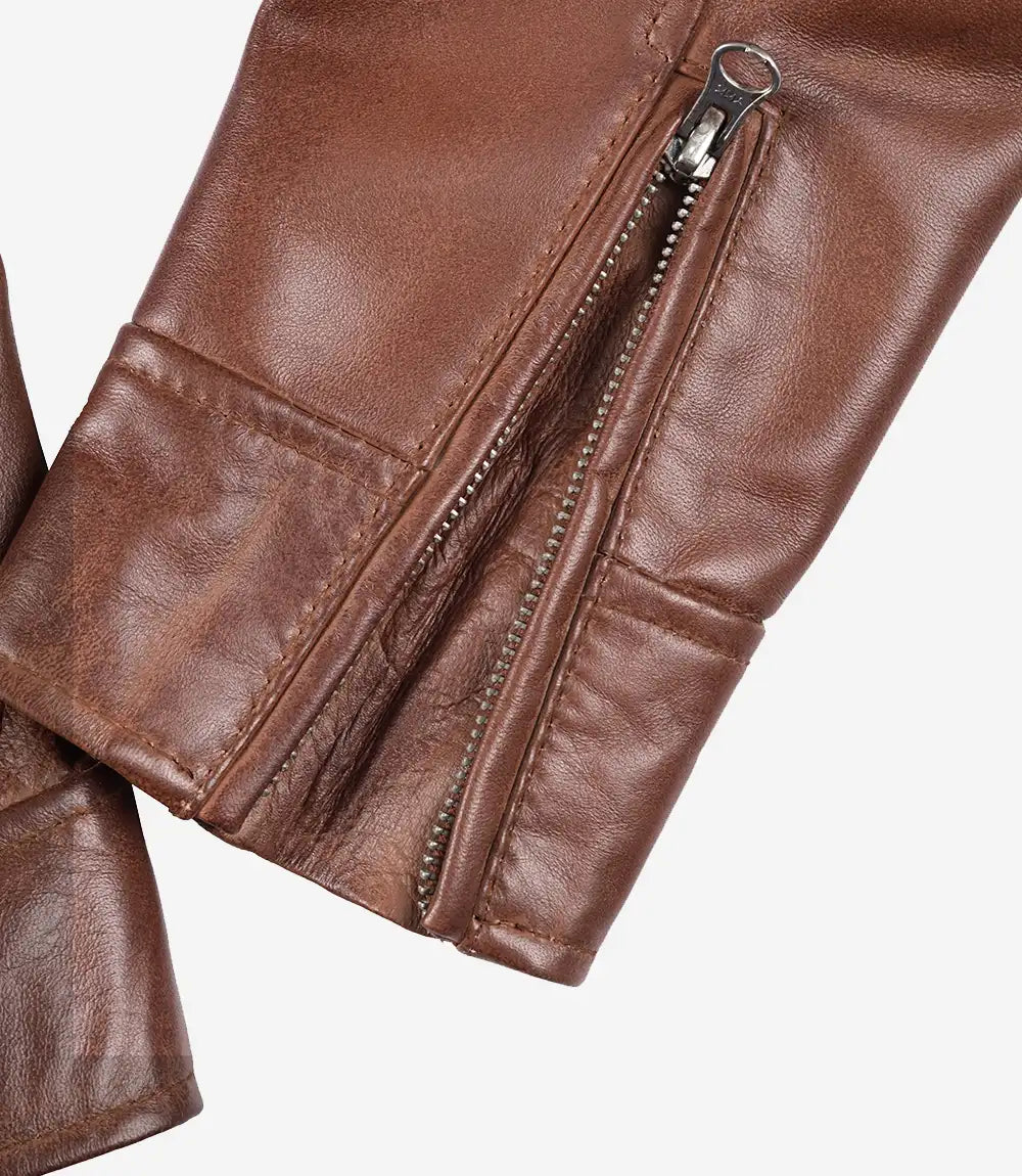 Close-up of brown leather boot with zipper on a white background