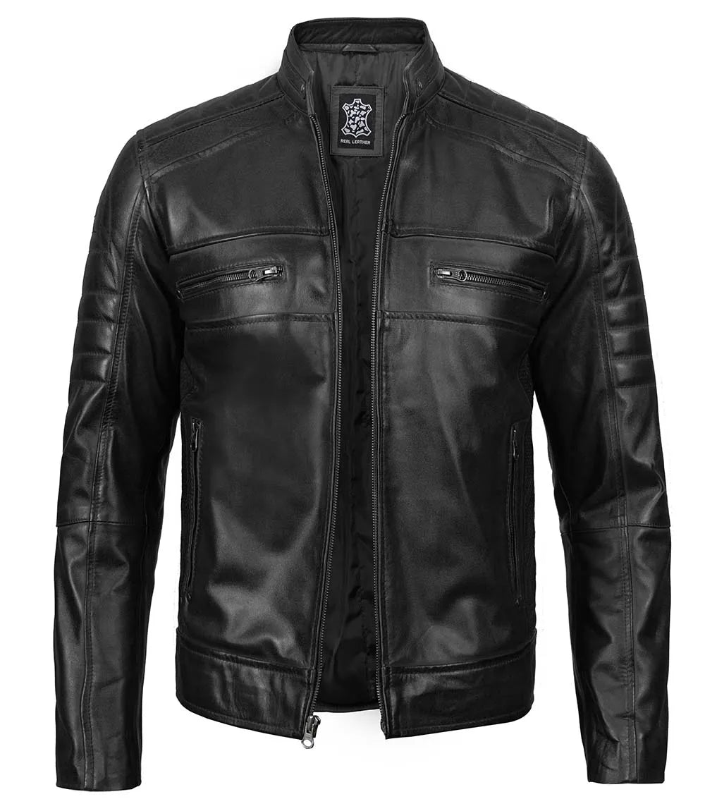 mens cafe racer black leather jacket