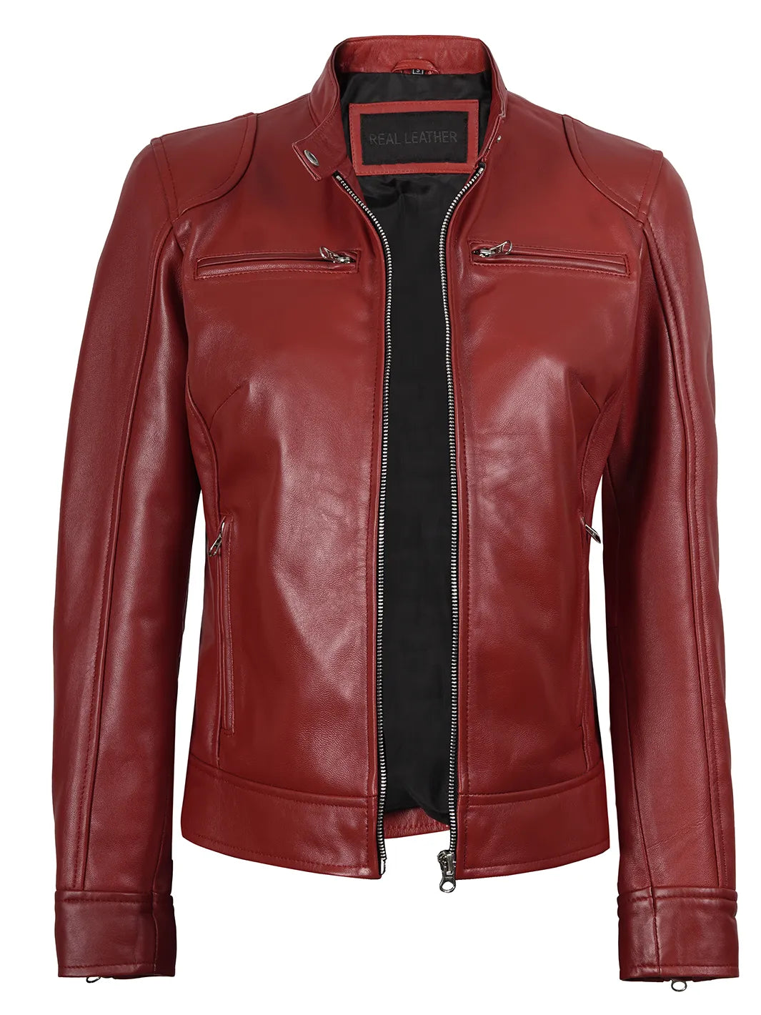 red biker leather jacket