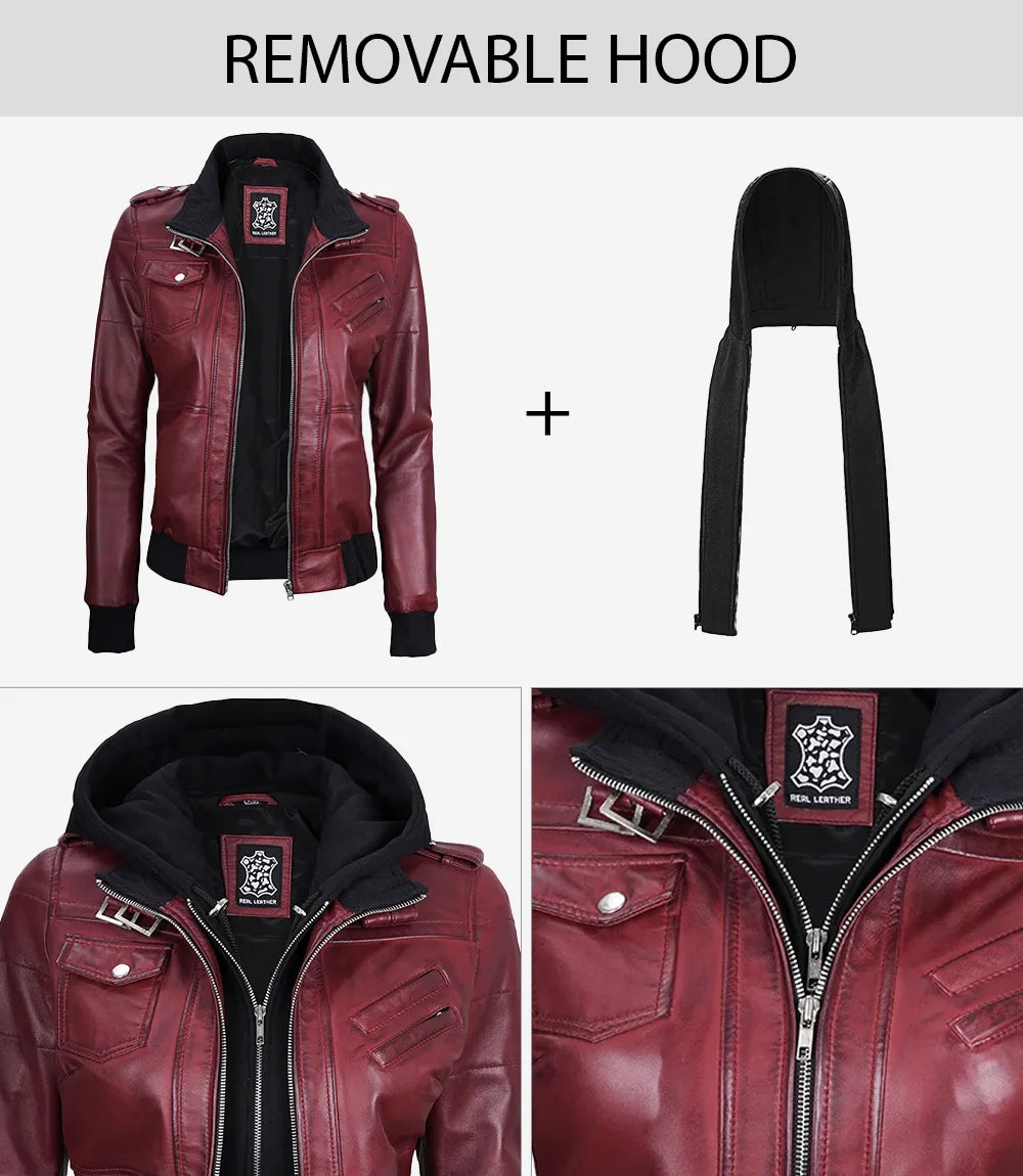 removable hooded jacket maroon