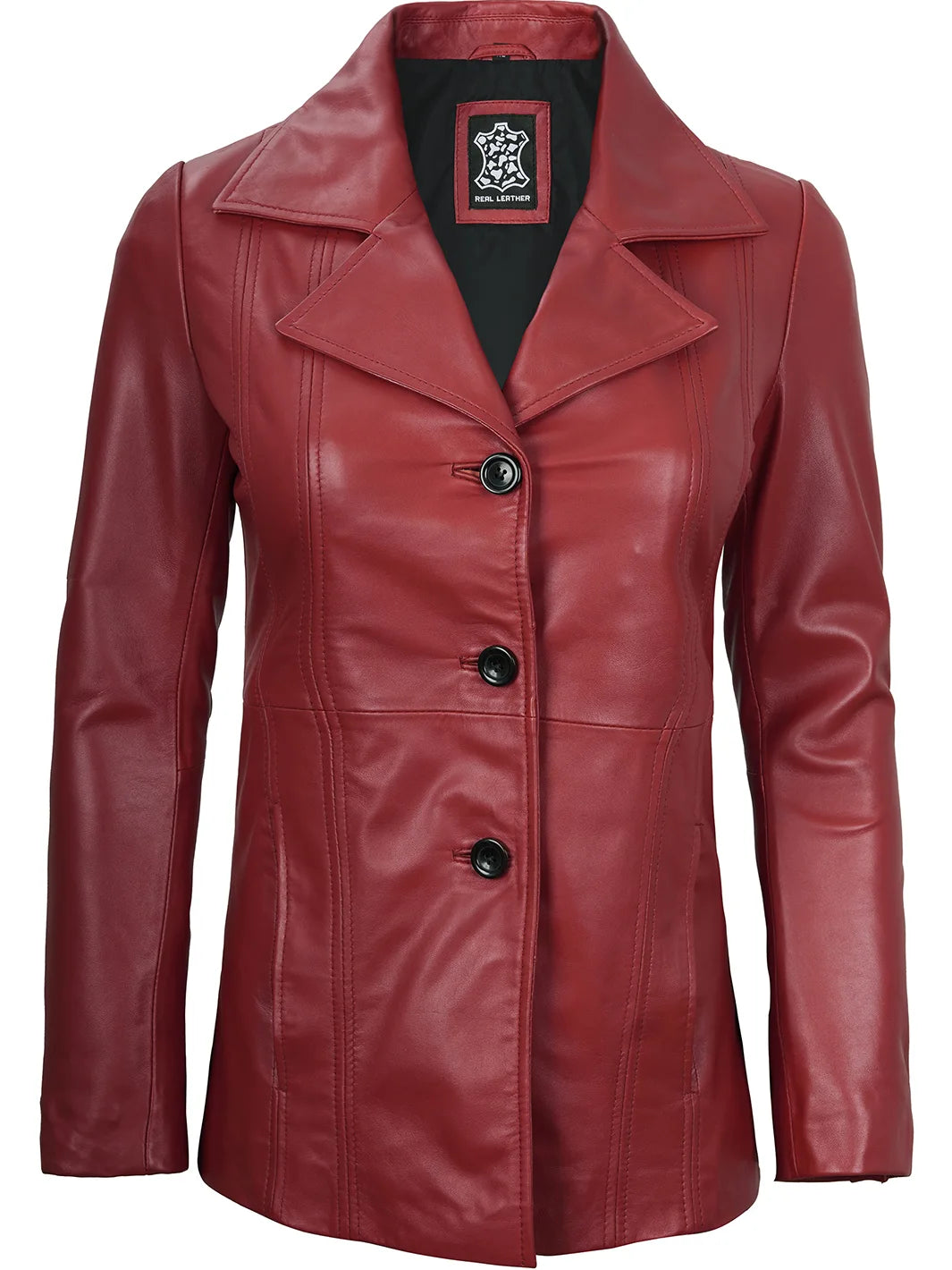 womens red leather blazer 