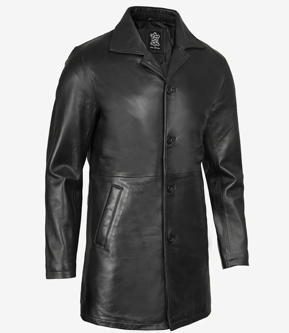 Black leather coat on a white background