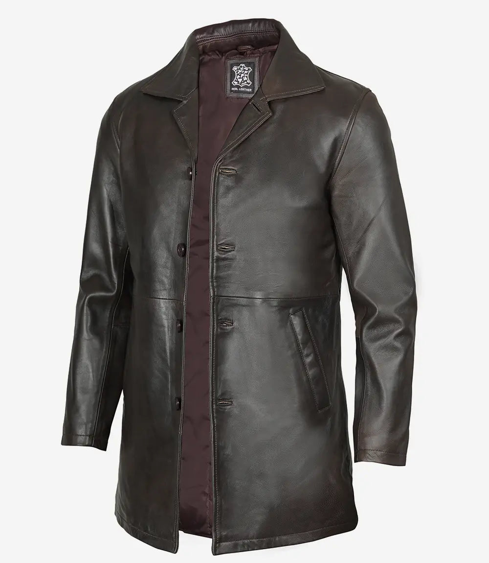 Black leather coat on a white background