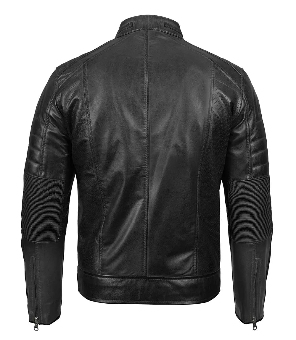 real leather cafe racer black jacket