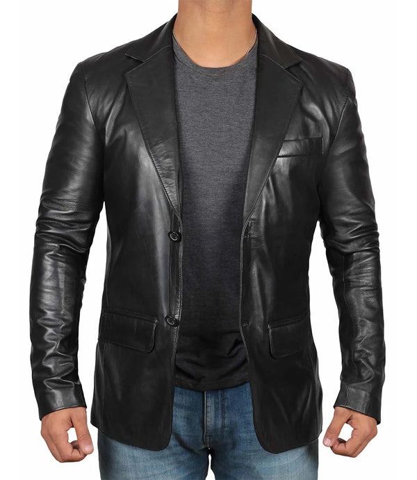 Black leather blazer for men