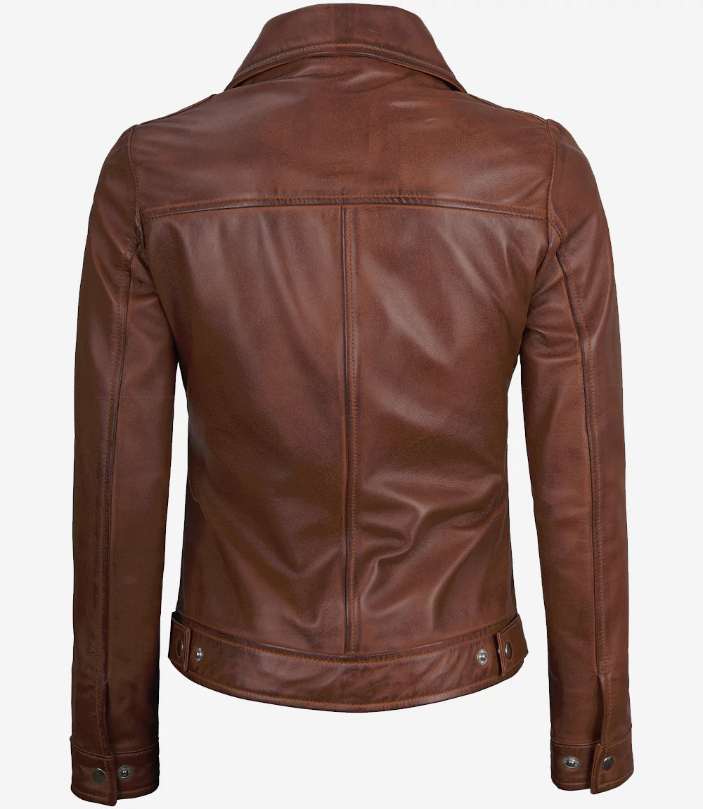 Brown leather jacket on a white background