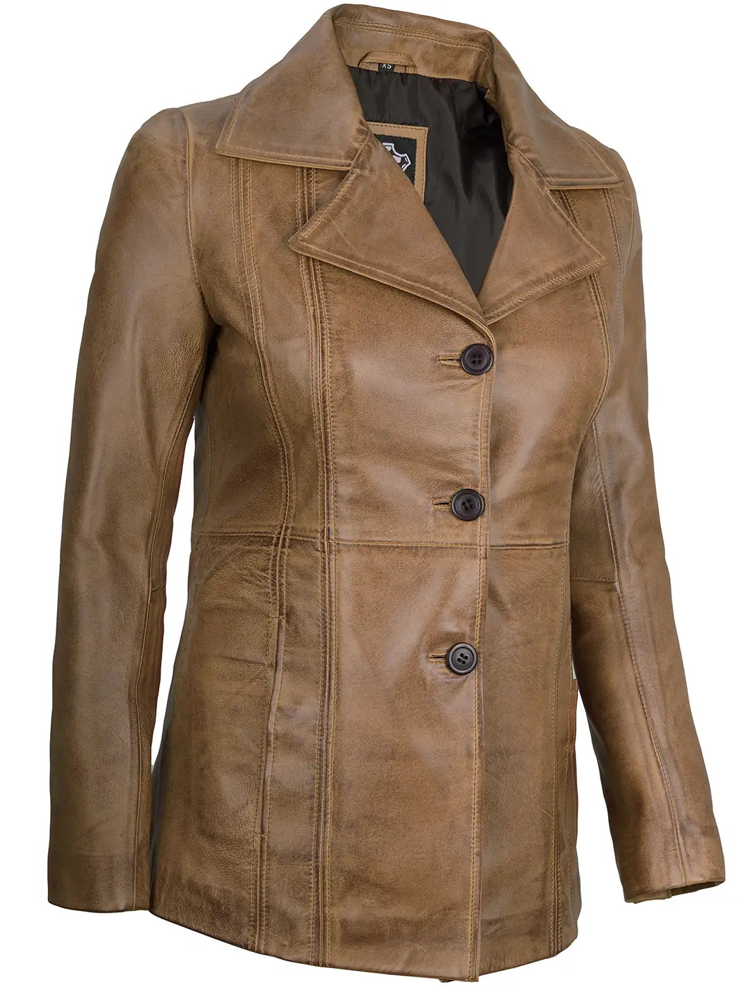 Brown leather jacket on a white background